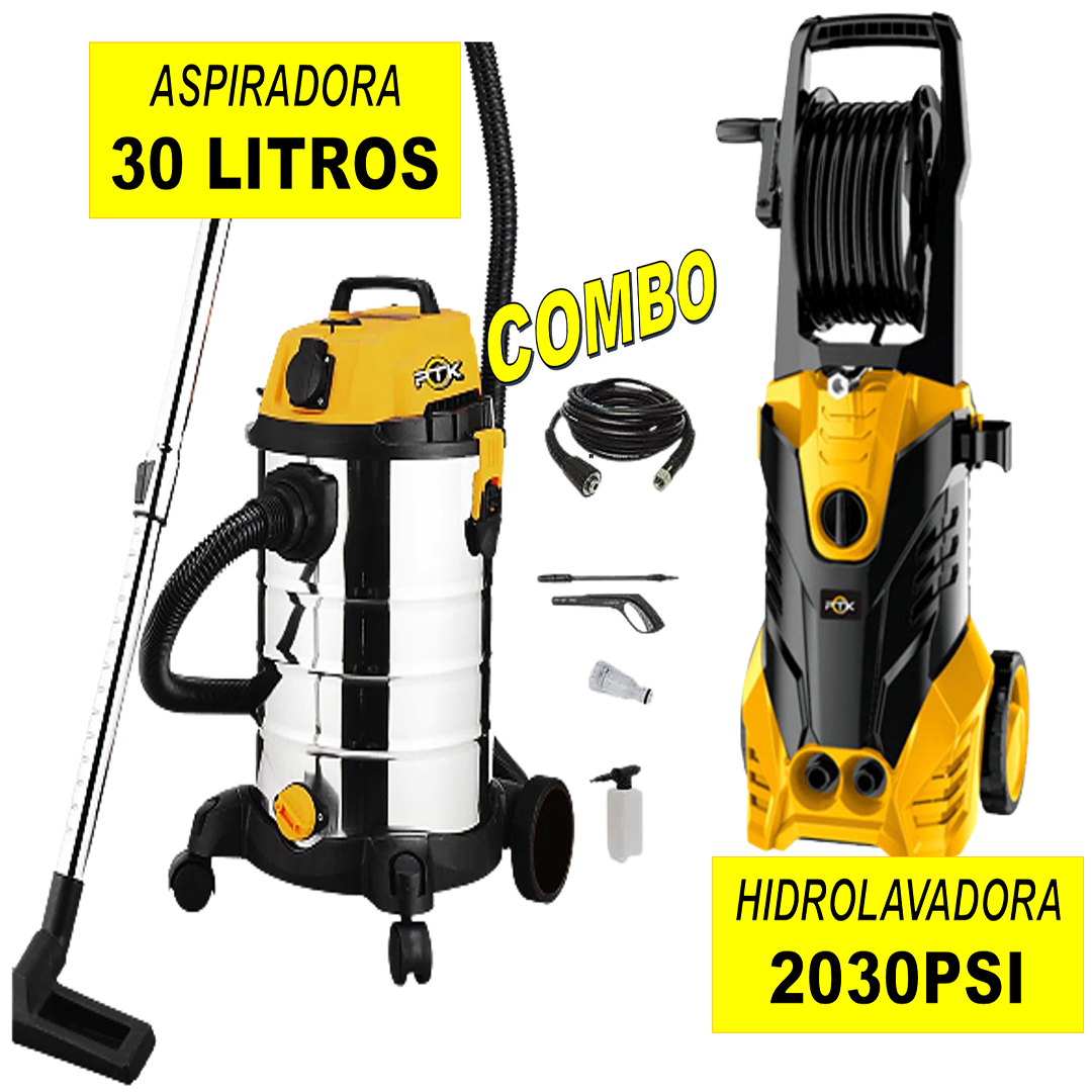 Combo Hidrolavadora 2000W y Aspiradora 1200w PTK 30 litros