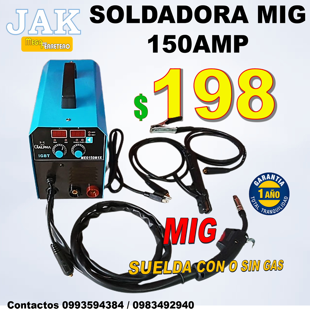 Soldadora ALPHA MIG Electrodo 150Amp 2 en 1