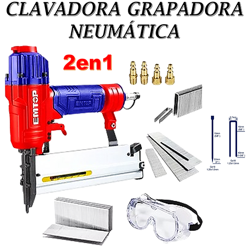 Clavadora Grapadora Neumática, 1/2 a 2 pulg Emtop 2en1 Industrial