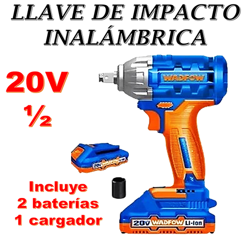 Llave de Impacto Inalámbrica 20v 1/2 Wadfow Profesional 