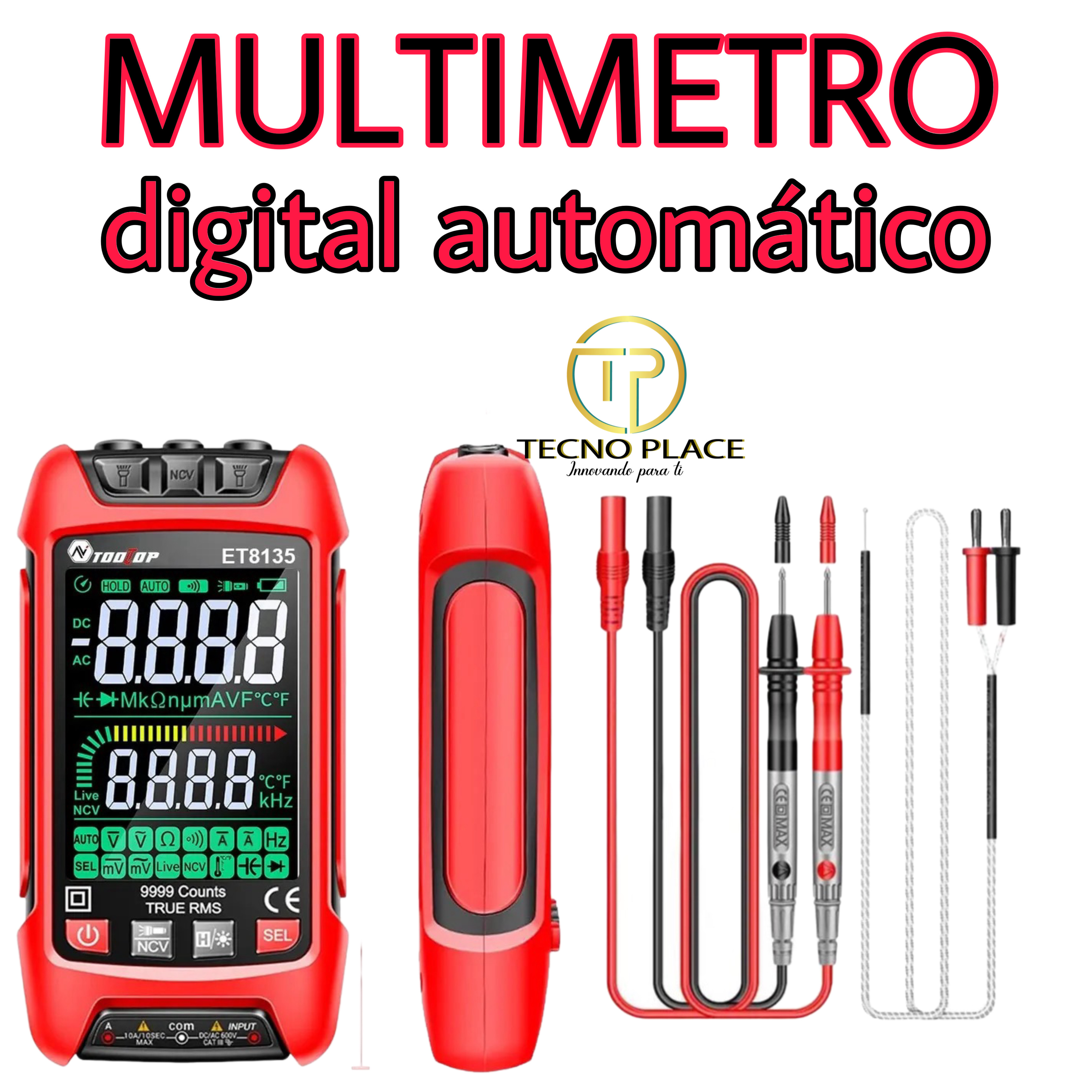 Multimetro digital automático rojo