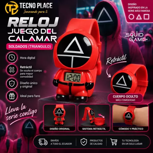 Reloj juego del calamar rojo retractril triangulo