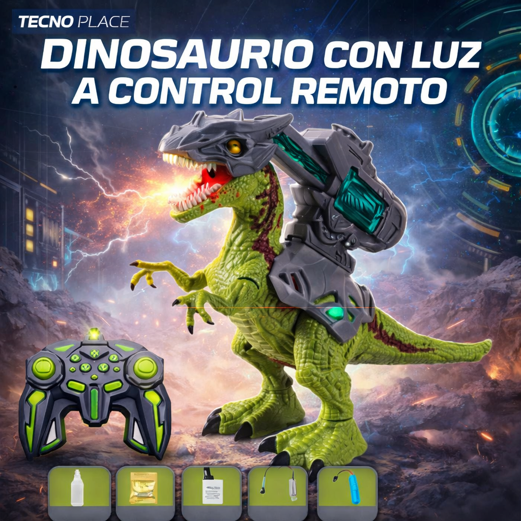 Dinosaurio con luz a control remoto completo