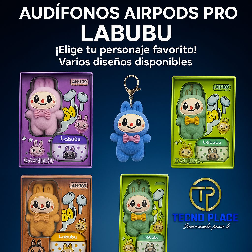 Audifonos con llavero LABUBU verde