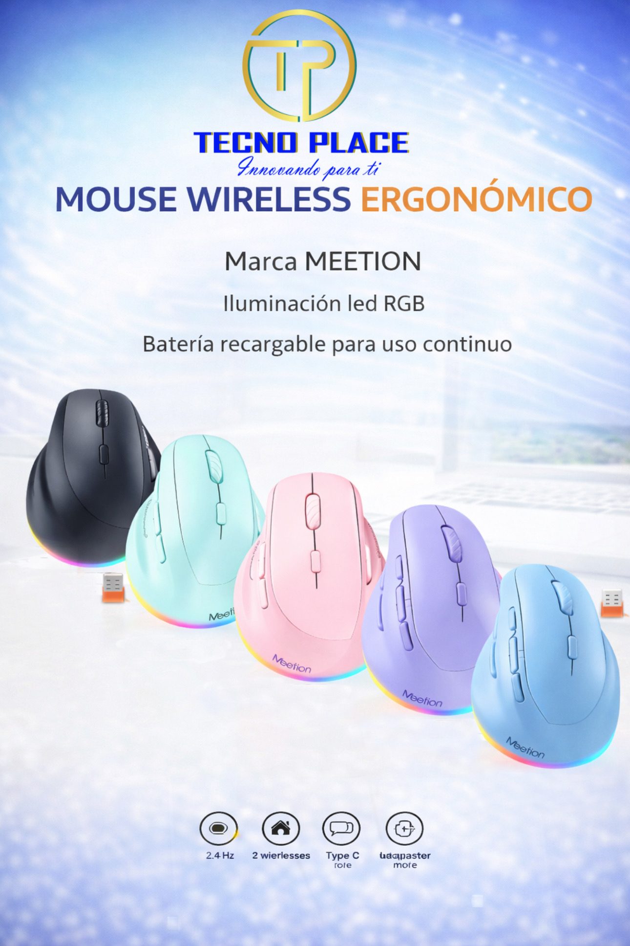 Mouse Ergonómico BTM008 MEETION rosado