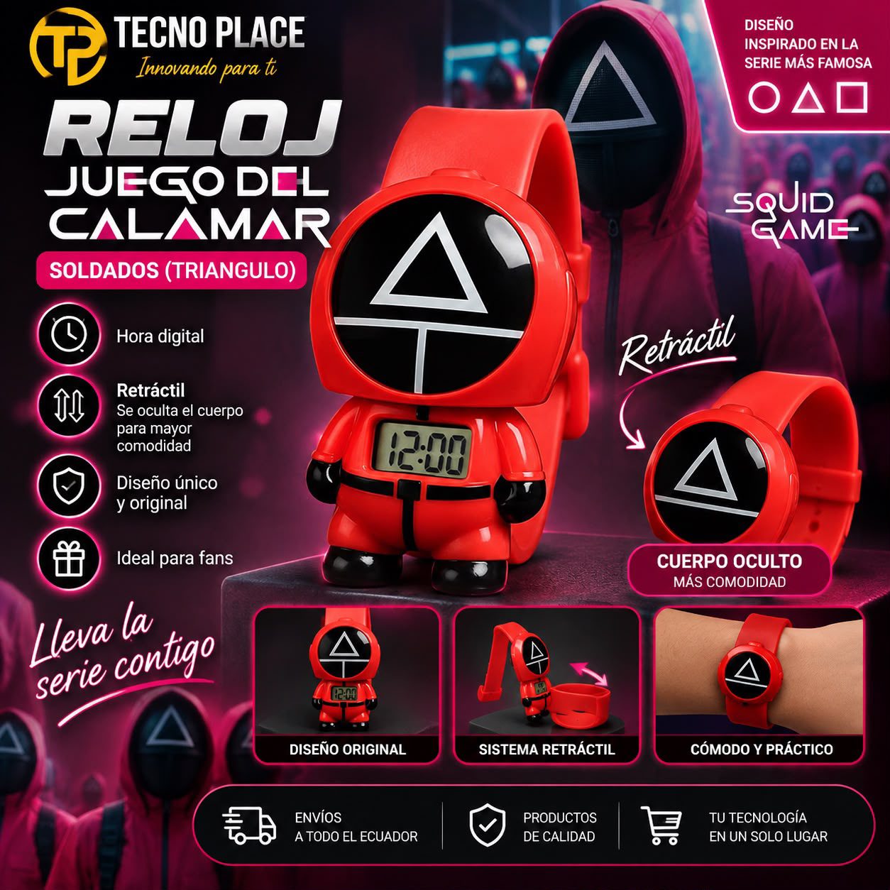 Reloj juego del calamar rojo retractril triangulo